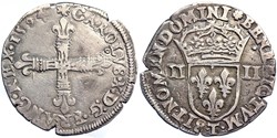 CHARLES X Quart d'écu croix de face 1594 Nantes