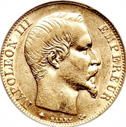 20 Francs Napoléon III, Tête nue 1853 A