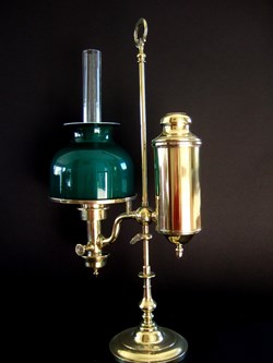 Lampe à huile ancienne avec miroir, lampe de pétrole pour mèche plate 15 mm  de largeur, miroir en cadre métallique en couleur laiton du cylindre