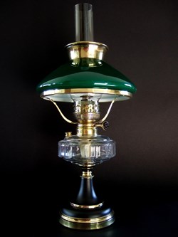 Lampe de travail à pétrole en cristal et en opaline verte