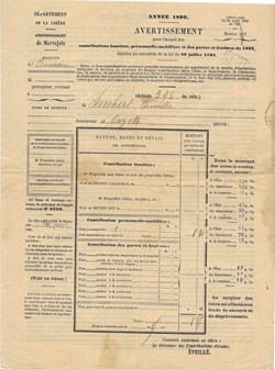1892 - Avertissement pour acquit de contributions