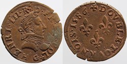 Dy 1152 - Henri III - Double tournois - 1586, Poitiers