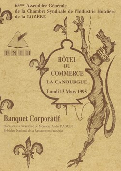 1995 - Menu industrie hôtelière de la Lozère