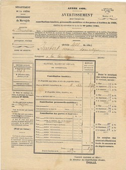 1892 - Avertissement pour acquit de contributions