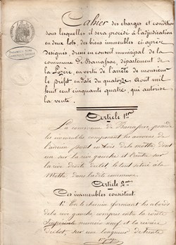 1855 - Cahier de charges et conditions pour ventes.