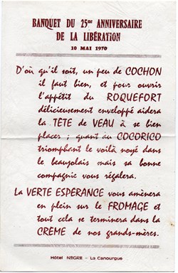 1970 - Menu du 10 mai, Hotel Nègre
