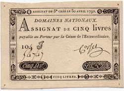 Assignat de 5 livres - 30 avril 1792