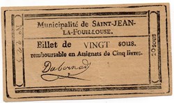 Billet de Confiance - St-JEAN-LA-FOUILLOUSE (Lozère) - 20 sous