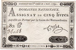 Assignat - 5 livres - 1 novembre 1791