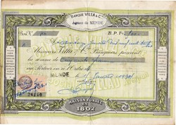 Billet à ordre de la Banque Villa de Mende (Lozère)