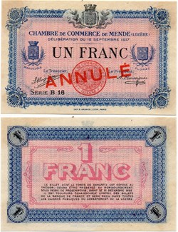1 franc C.C.M. - Série B16 annulé
