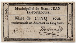 Billet de Confiance - St-JEAN-LA-FOUILLOUSE (Lozère) - 5 sous