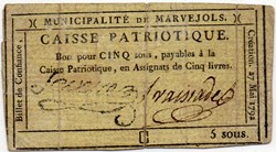 Billet de Confiance - MARVEJOLS (Lozère) - 5 sous