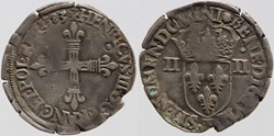 Dy 1133 - Henri III - Quart d'écu - 1583, Nantes
