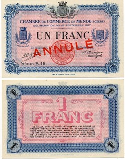 1 franc C.C.M. - Série B15 annulé
