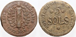 1793 - Convention - 5 sols du Siège de Mayence