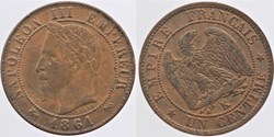 F-103 - Second Empire - 1 centime - 1861 K, frappe décalée