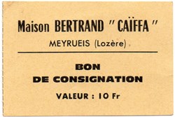 BON de consignation de 10 fr - Meyrueis (Lozère)