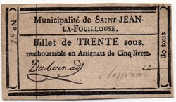Billet de Confiance - St-JEAN-LA-FOUILLOUSE (Lozère) - 30 sous