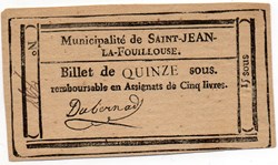 Billet de Confiance - St-JEAN-LA-FOUILLOUSE (Lozère) - 15 sous