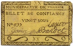 Billet de Confiance - VILLEFORT (Lozère) - 20 sous