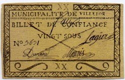 Billet de Confiance - VILLEFORT (Lozère) - 20 sous