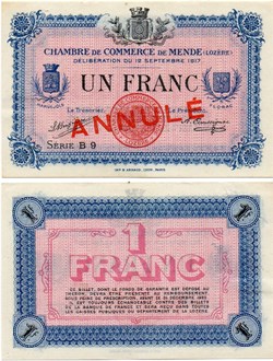 1 franc C.C.M. - Série B9 annulé