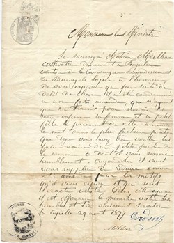 1877 - Demande de clémence pour une amende de délit de chasse