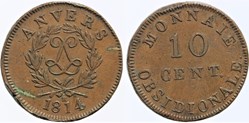 1814 - Louis XVIII - 10 cent. - Siège d'Anvers