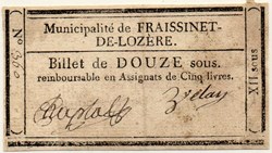 Billet de Confiance - FRAISSINET DE LOZERE - 12 sous
