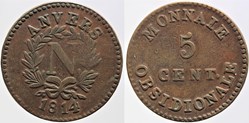 1814 - Premier Empire - 5 centimes, Anvers