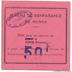 Bureau de Bienfaisance de Mende - 50 F
