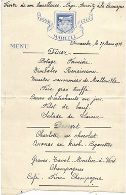1938 - Menu - Visite de Monseigneur Auvity évêque de Mende