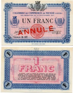 1 franc C.C.M. - Série B27 annulé
