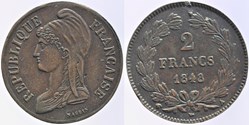 1848 - Seconde République - Essai de Naudin, 2 francs