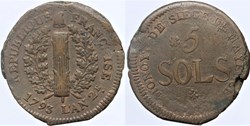 1793 - Convention - 5 sols du Siège de Mayence
