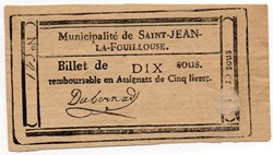 Billet de Confiance - St-JEAN-LA-FOUILLOUSE (Lozère) - 10 sous