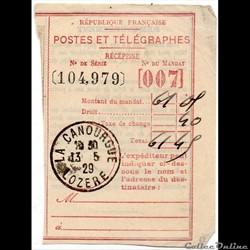 1929 - Cachets type A4 sur récépissé