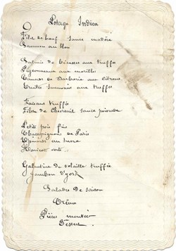 1875 - Menu, Diner offert à Mr. E. Lorois préfet de Lozère