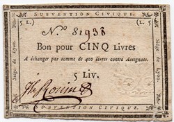 Bon de 5 livres - Siège de Lyon