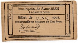 Billet de Confiance - St-JEAN-LA-FOUILLOUSE (Lozère) - 5 sous