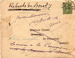 1919 - Cachets type B4 et A4 sur courrier rebuté