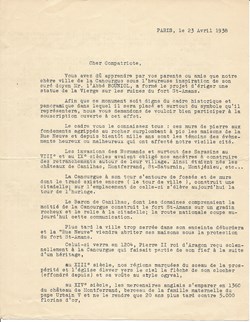 1938 - Souscription, Statue de la Vierge