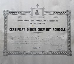 1937 - Certificat d'enseignement agricole