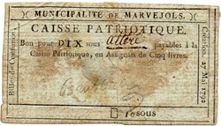 Billet de Confiance - MARVEJOLS (Lozère) - 10 sous