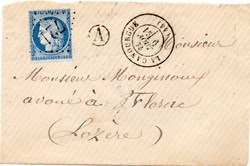 1874 - Cachet type 17 + G.C. 721 + B.R. A