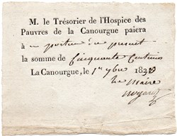 Bon au porteur de 50 c - La Canourgue (Lozère)