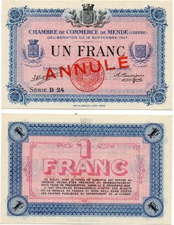 1 franc C.C.M. - Série B24 annulé