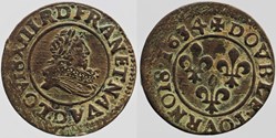 Dy 1366 - Louis XIII - Double tournois - 1634, Lyon