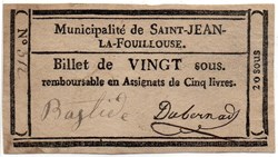 Billet de Confiance - St-JEAN-LA-FOUILLOUSE (Lozère) - 20 sous